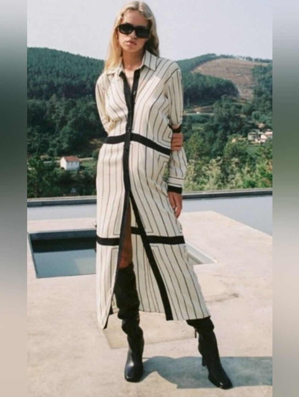NWT Zara Ecru And Black Striped Shirt Dress Size S